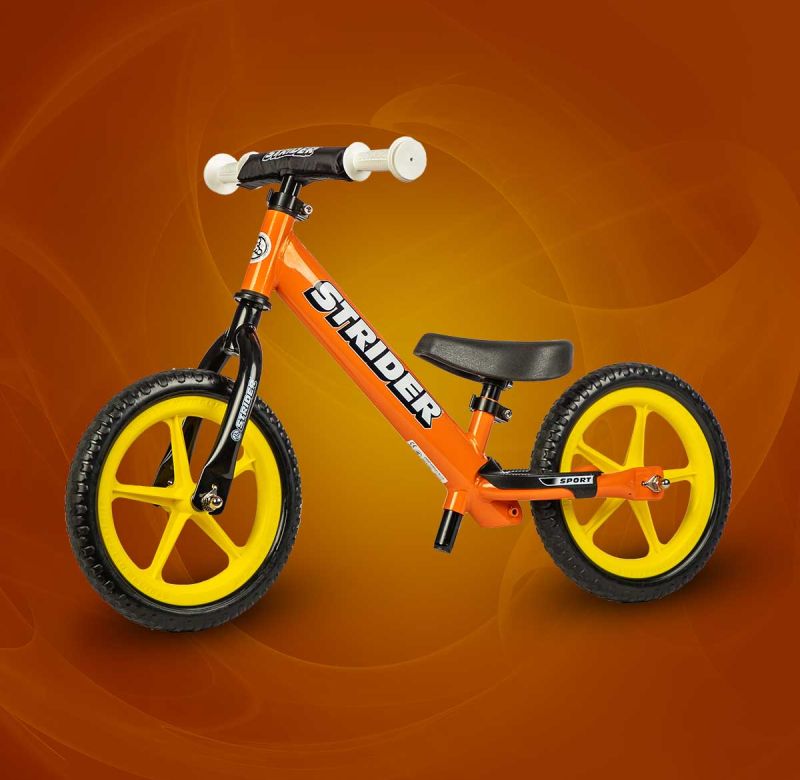 Fire-inspired Bike Builder model with orange frame, yellow wheels and white grips